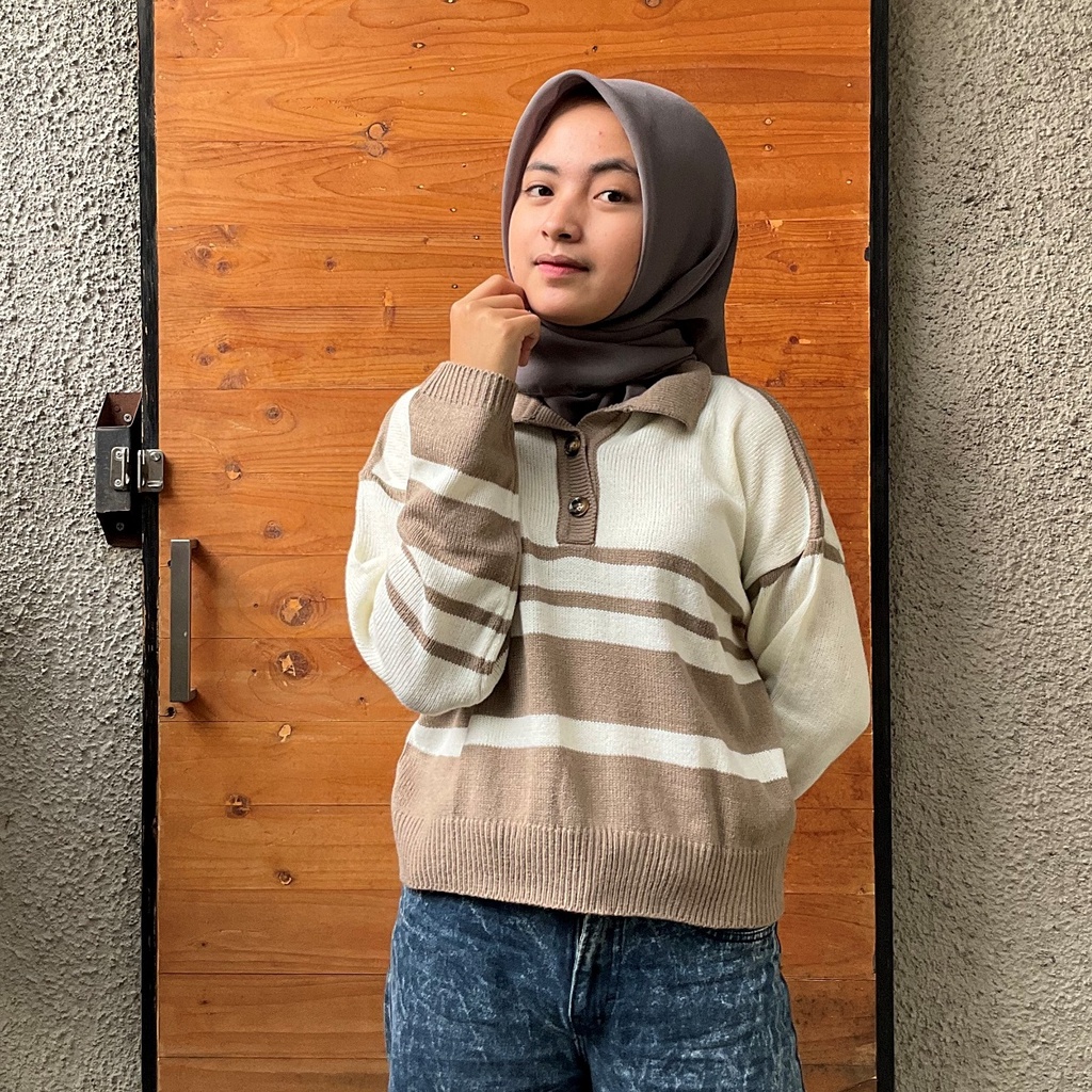 Nuha Polo Knit Top Lengan Panjang
