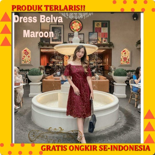 Dress Gaun Korea Wanita Midi Kondangan Baju Lengan Pendek Casual Pesta Katun Wedding Natal Andin Lon