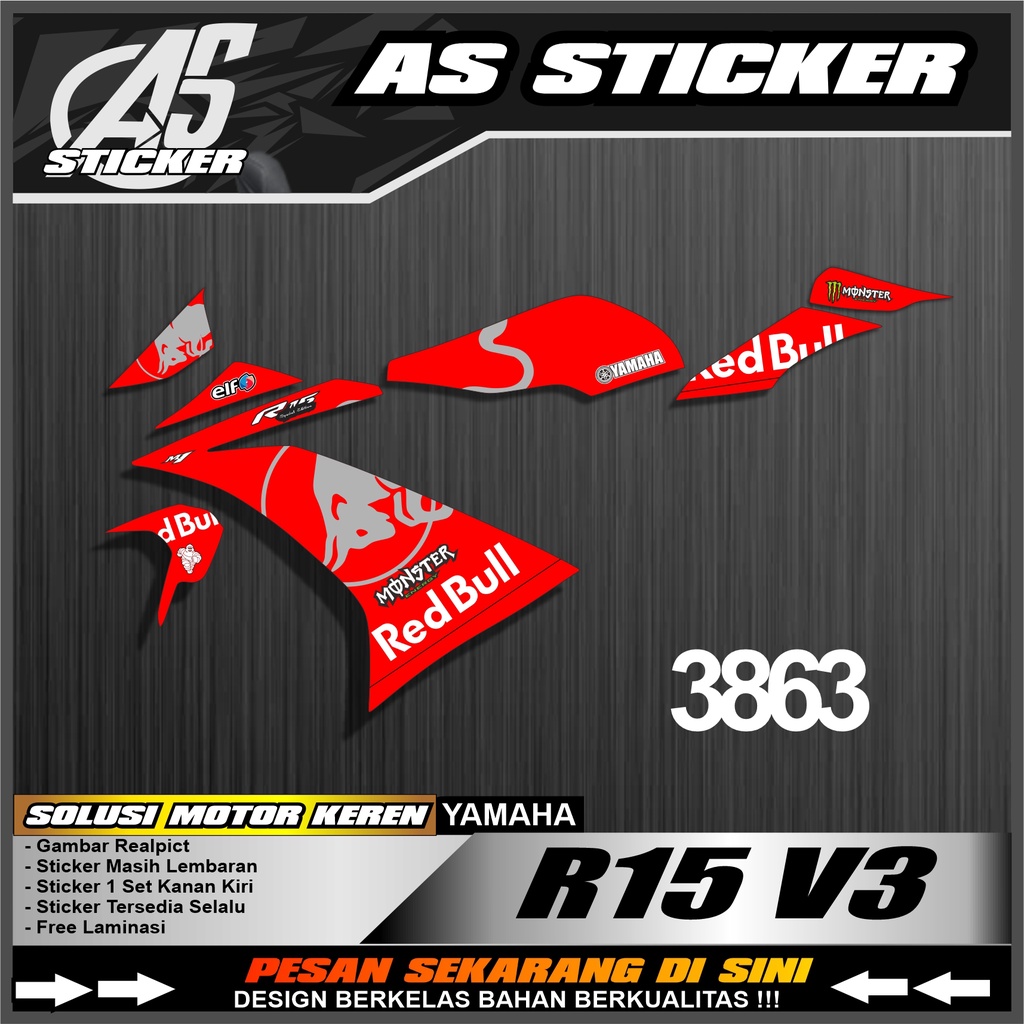 3863a Striping Sticker Semifull Motor Yamaha R15 V3 Lis - Motor Yamaha R15 V3 Desain Variasi Minimal