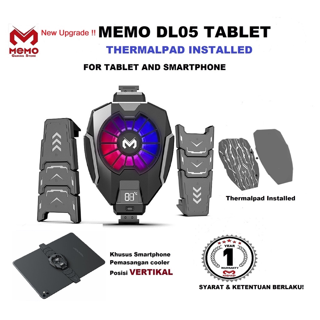 Original Memo DL05  For Tablet and Hp /Cooler RGB Light For Tablet / Phone / Pendingin Tablet /Fancooler  Tablet