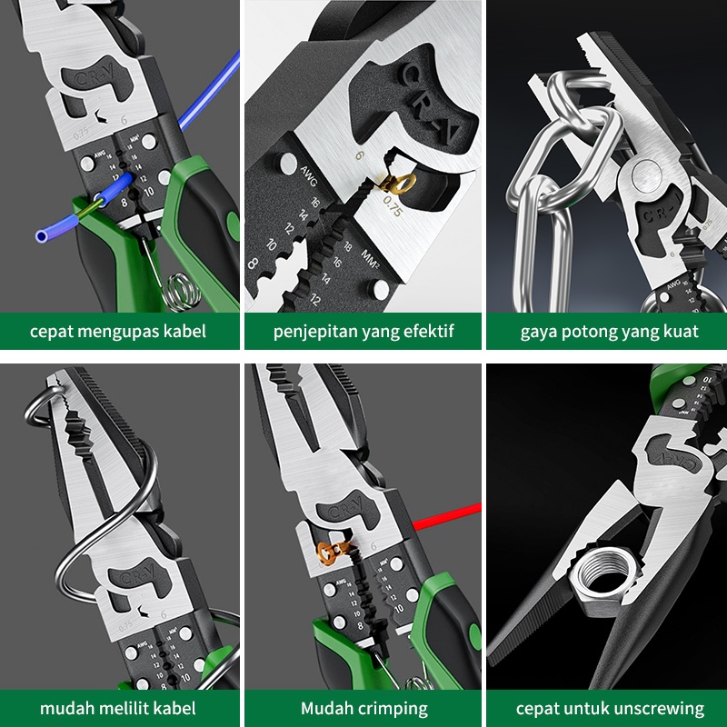 ISKU tang serbaguna multifungsi lengkap wire cutters tang potong kawat kabel listrik/tang kupas kombinasi 8 inch