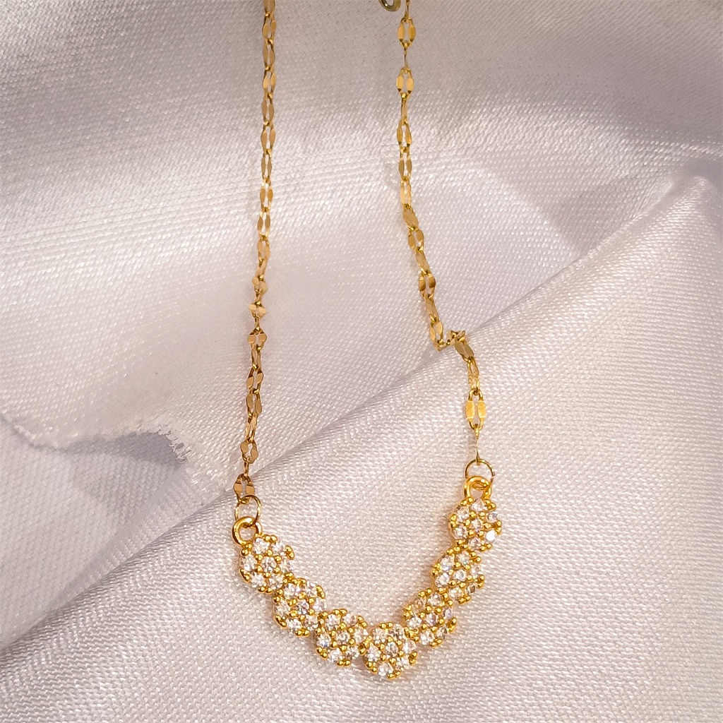 Kalung Titaniun Wanita Permata Perhiasan Asli Wanita Anti Karat Lapis Emas 24k xianglian jewelry Aksesori Premium Korea