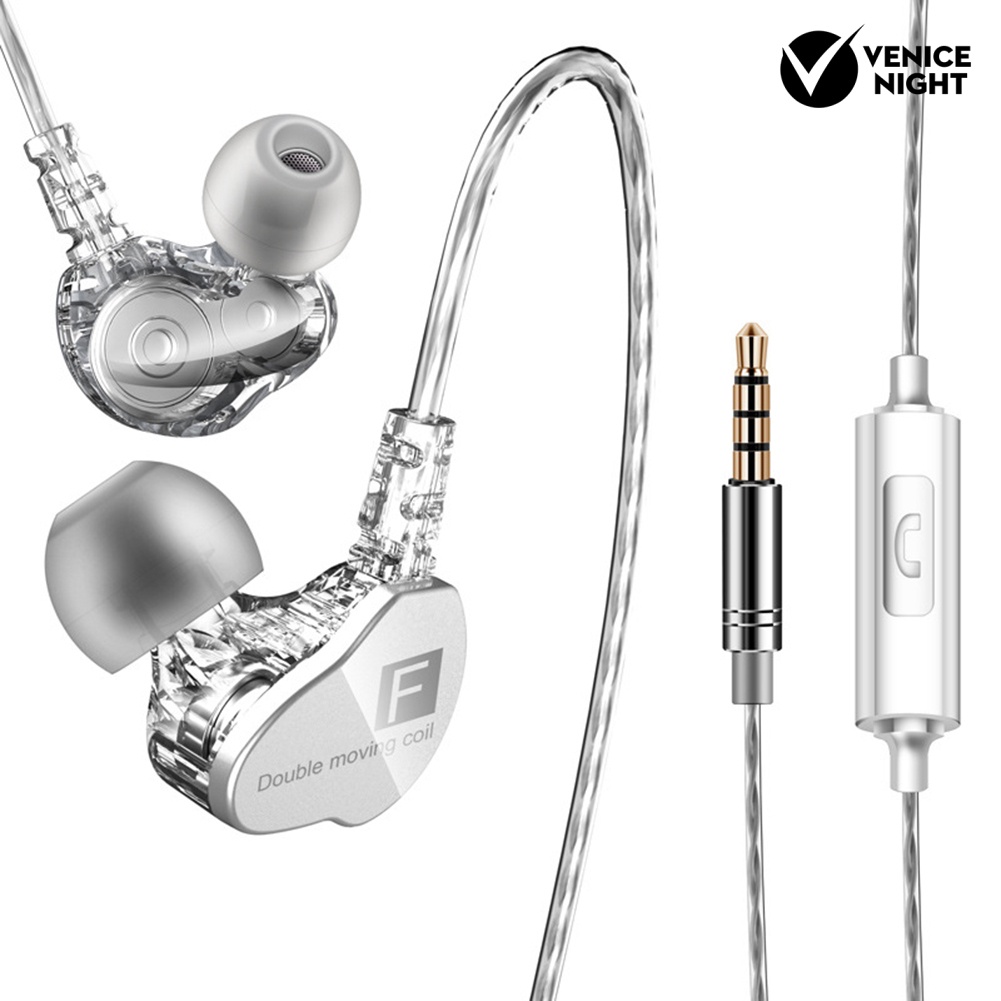 (VNEP) (Berkabel) QKZ CK9 Dual Moving Coil Heavy Bass HiFi Mikrofon Earphone Olahraga In-ear