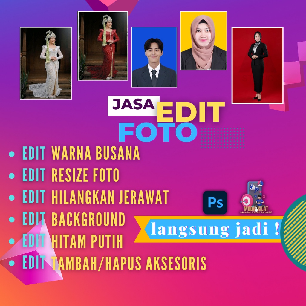 Edit foto / Jasa edit foto / edit foto jas / edit background / edit jilbab / edit foto keluarga /edit full body / edit simetris wajah