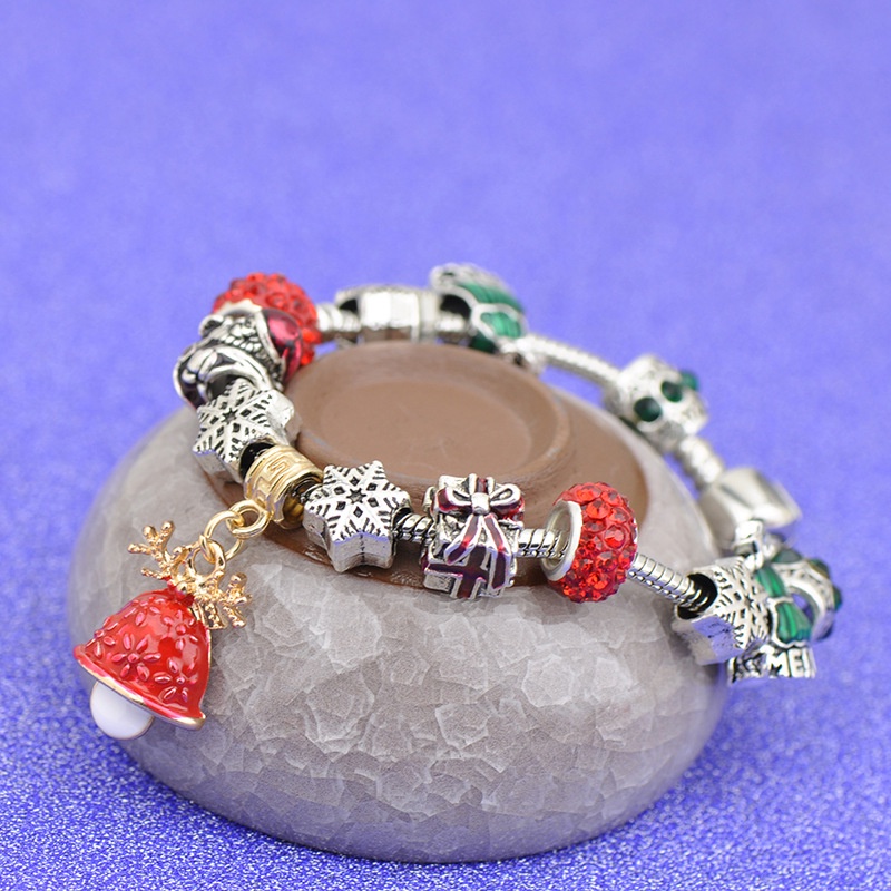 Gelang Tangan alloy diy Aksen Manikmanik Kaca Motif Natal Untuk Wanita