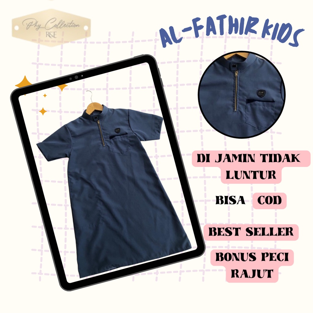 [AL-FATHIR KIDS] Gamis Jubah  Polos  Anak Laki Laki Lengan Pendek Gamis Ziper  Jubah Koko Anak Usia 3-12thn