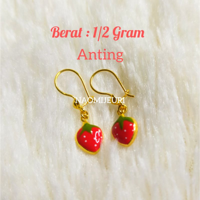 ANTING STRAWBERI EMAS MUDA SETENGAH GRAM