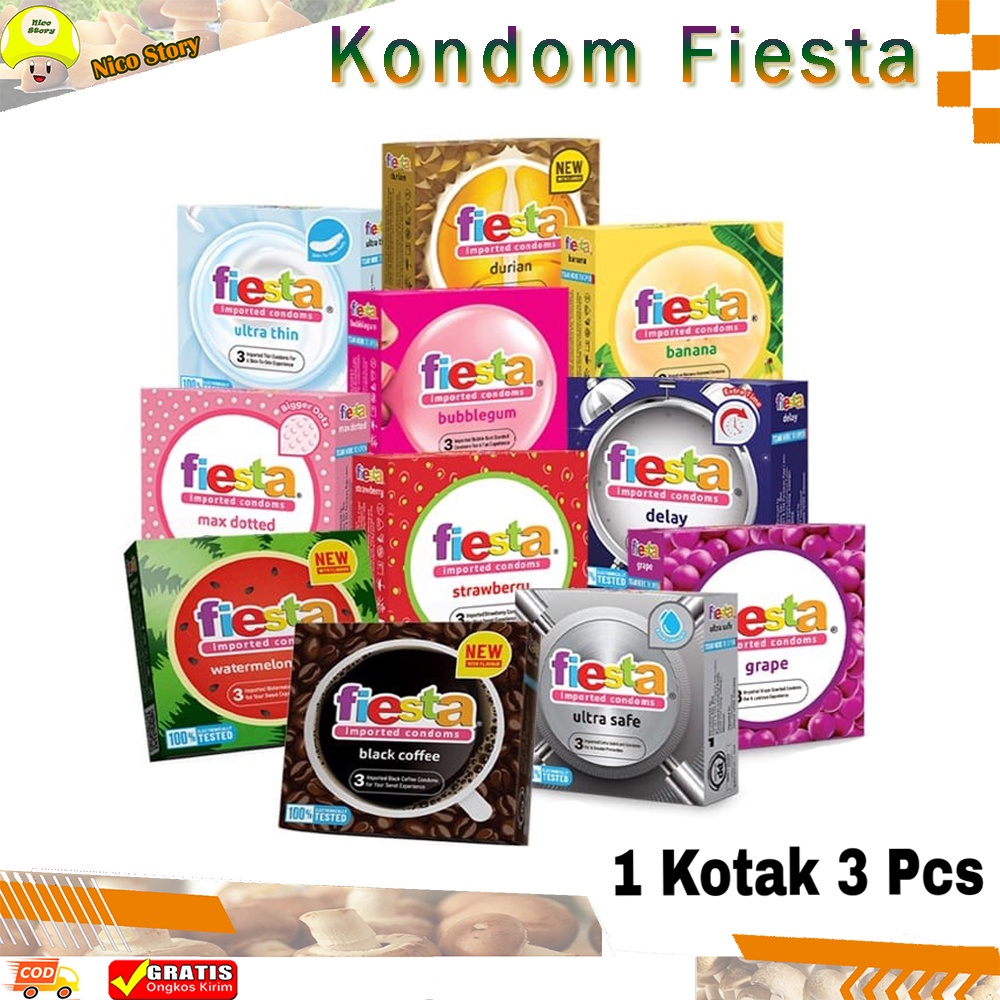 (NCS) PRIVASI AMAN Kondom Condom Fiesta Ultra Safe Bubble Gum Max Dotted Durian All Night Strawberry Delay Neon Banana