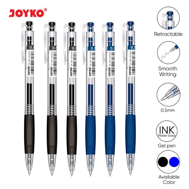 

(1 PAK ISI 12 BIJI) GROSIR BOLPEN JOYKO GP-346 / GEL PEN PULPEN PENA JOYKO GP-346 MY TEAM 0.5 MM (1