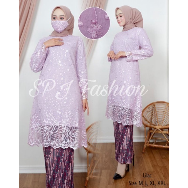 (REALPICT) stelan kebaya tunik tulle bordir/kebaya modern/kebaya tunik burkat/set kebaya seragaman pesta/wisuda/couple keluarga best terlaris