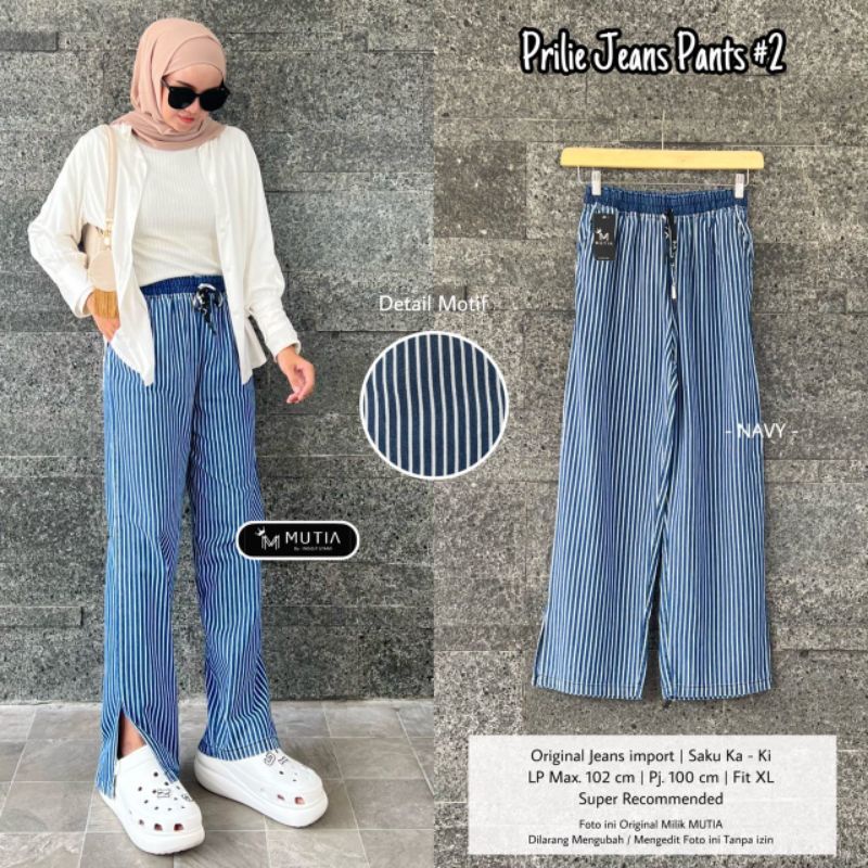 PRILIE JEANS PANT #2 BY MUTIA / CELANA JEANS WANITA / Celana muslimah jeans salur