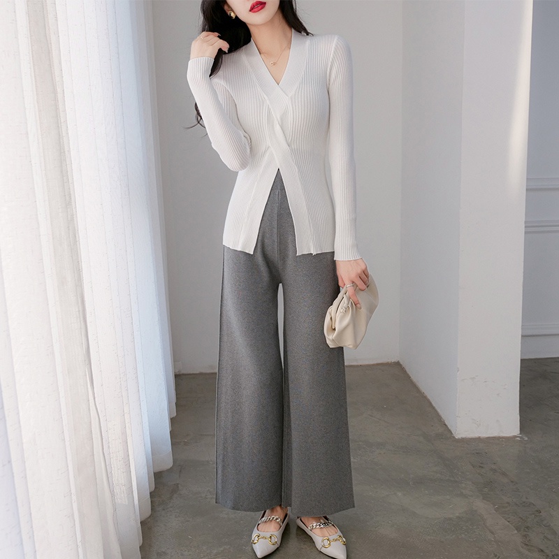 【Elegant】Casual Shirt Long Sleeve Knit V-Neck Atasan Wanita 7206