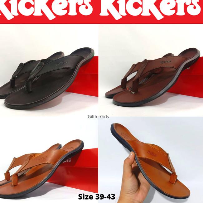 Kickers Original Sendal Jepit Kulit Asli Pria Sandal Cowok Formal - Hitam, 43