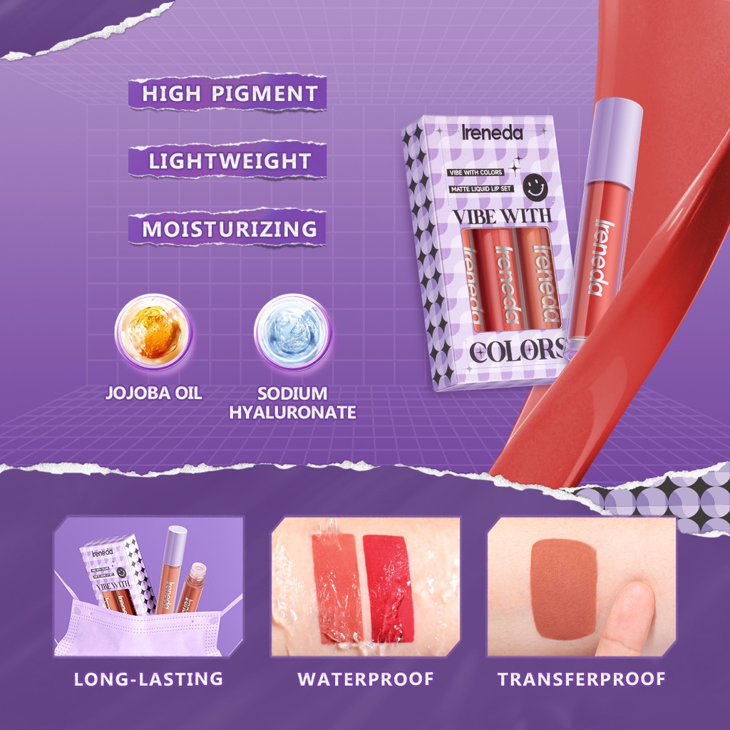 Ireneda Lipcream Set 3 Pcs Transferproof Lip Cream Lipstick Matte Lipmatte Lipstik Ireneda Lipstick Ireneda