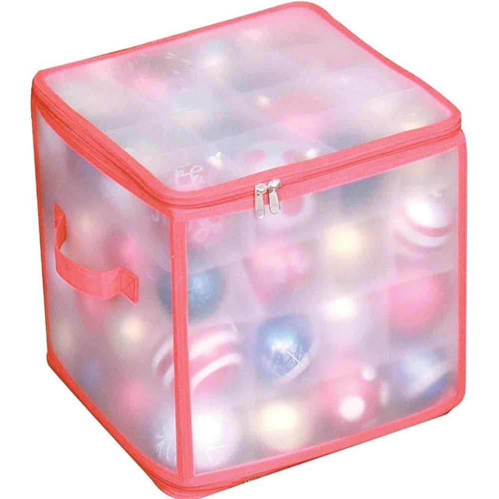 [Elegan] Christmas Ball Organizer Merah Transparan Dengan Tutup Tahan Lama Kapasitas Besar Sortiran Mainan Organizer