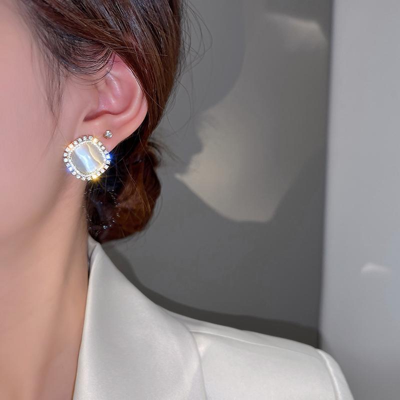 IFYOU Anting Stud Opal Mutiara Berlian Imitasi Gaya Vintage Untuk Wanita