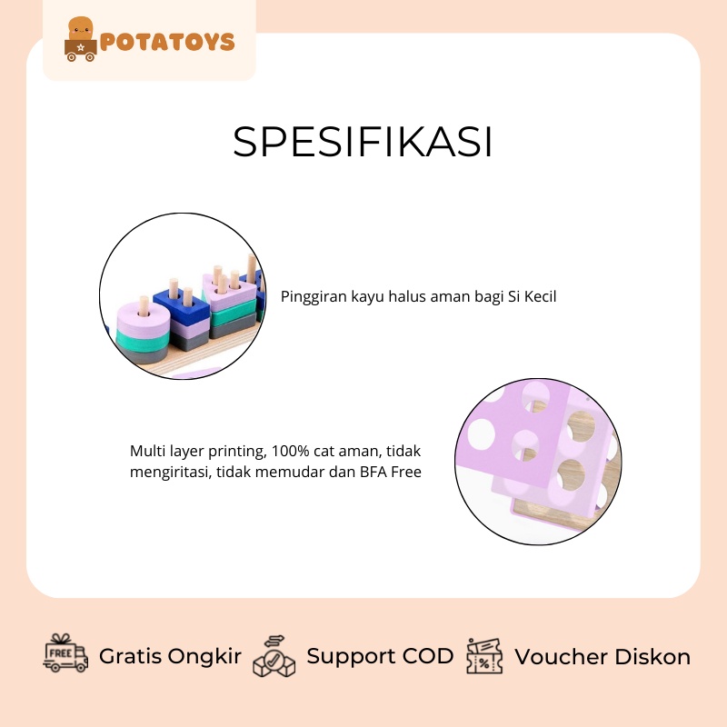 [ Potatoys ] Mini Basic Shape Sorting / Mainan Edukasi Pilar Basic Shape Menara Geometri / Puzzle Mainan Edukasi Matching Shape