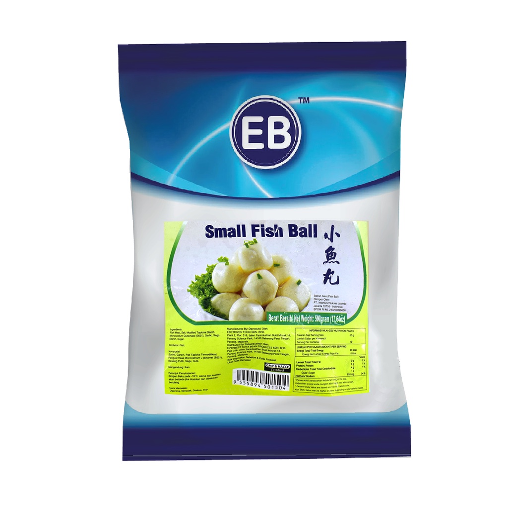 EB Small Fish Ball/Bakso Ikan 500 gr dan 1 kg Suki Steamboat Frozen Seafood Import Halal