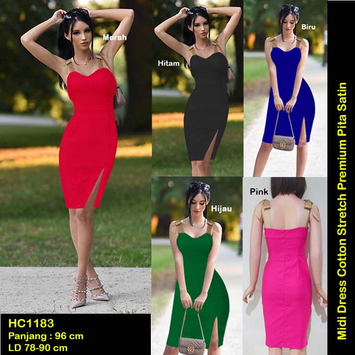 HC1183 Midi Dress Cotton Tebal Premium Pita Satin Stretch / Midi Dress Seksi / Midi Dress sexy / Mididress / MidiDres