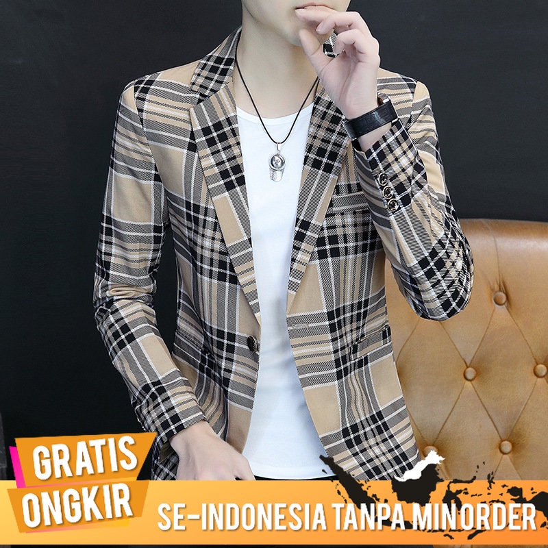 Jas Pria Blazer Pria  Korea Slim Fit Bergaris  Pemuda  Keren Kecil   Tren
