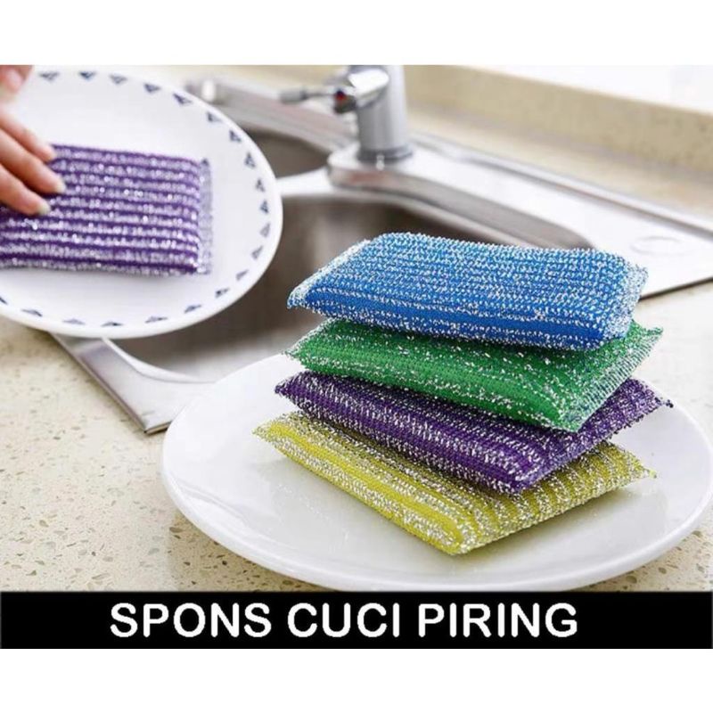 {DS} Spons Cuci Piring Warna Warni Sponge Busa Cuci Piring Sabut Jaring Serbaguna