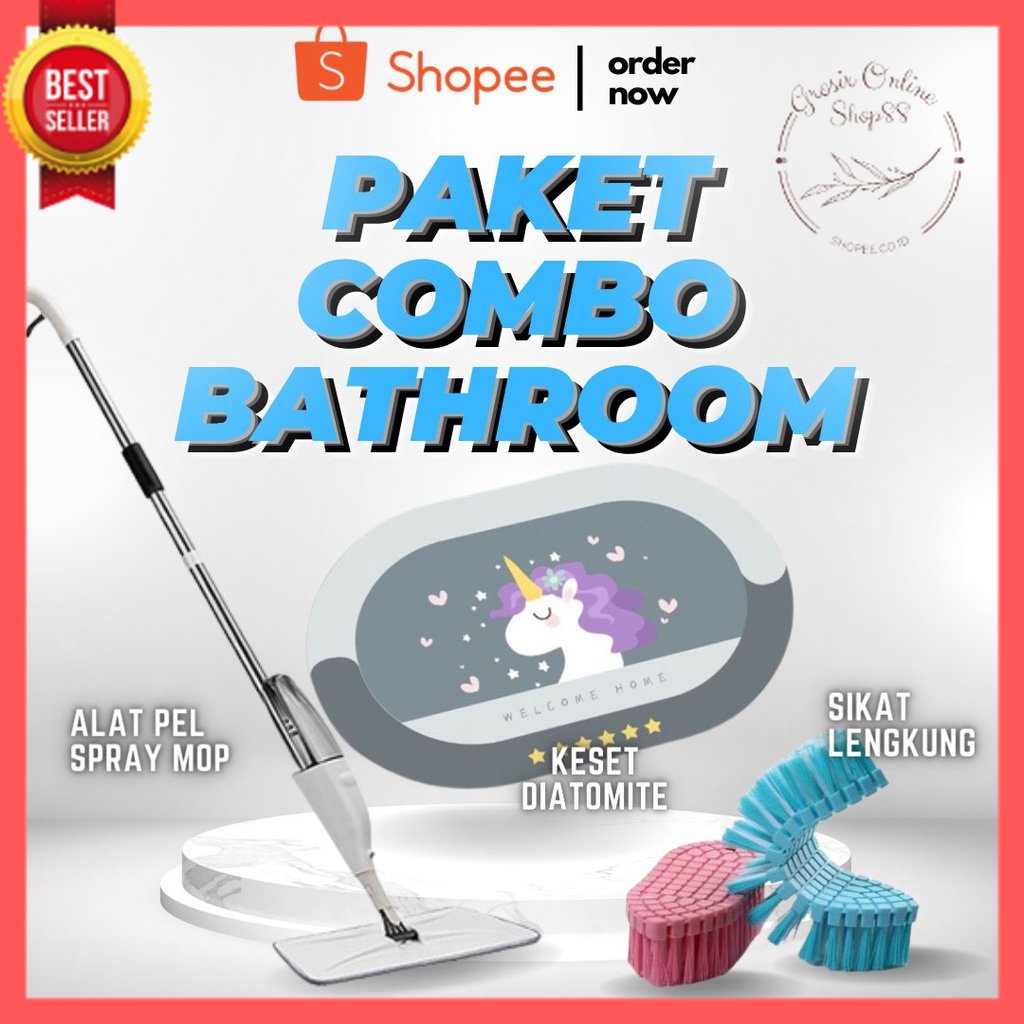 GOS - PAKET COMBO BATHROOM/ Spraymop Keset Diatomite Sikat Lengkung