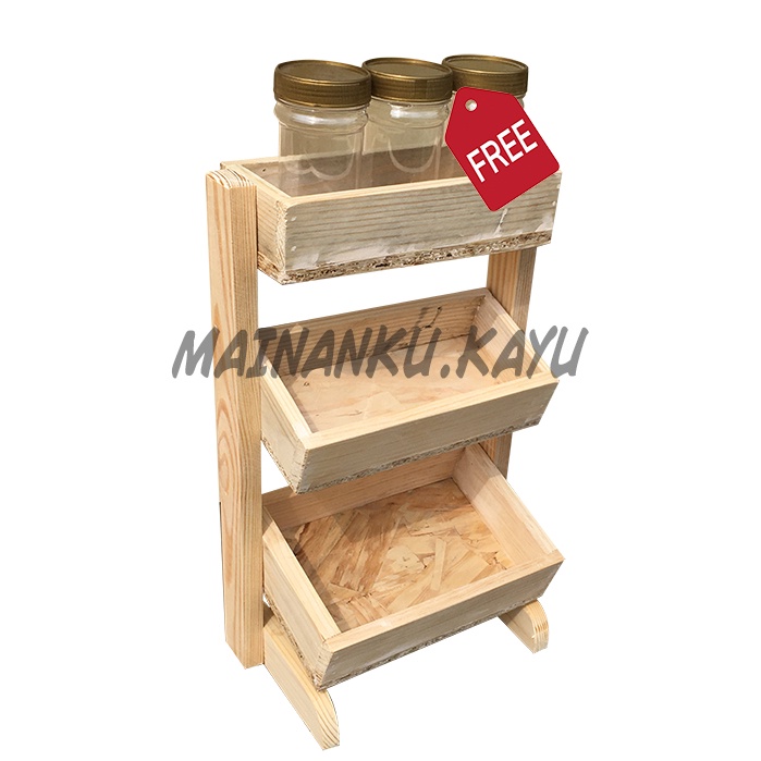 [Gratis Botol Bumbu Bubuk] Tempat Bumbu Dapur Kombinasi Rak Susun Kayu Jati Belanda Londo Solo