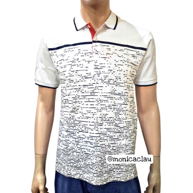 Kaos Polo Pria Poshboy Original Georgetown Print Poloshirt Katun halus putih motif