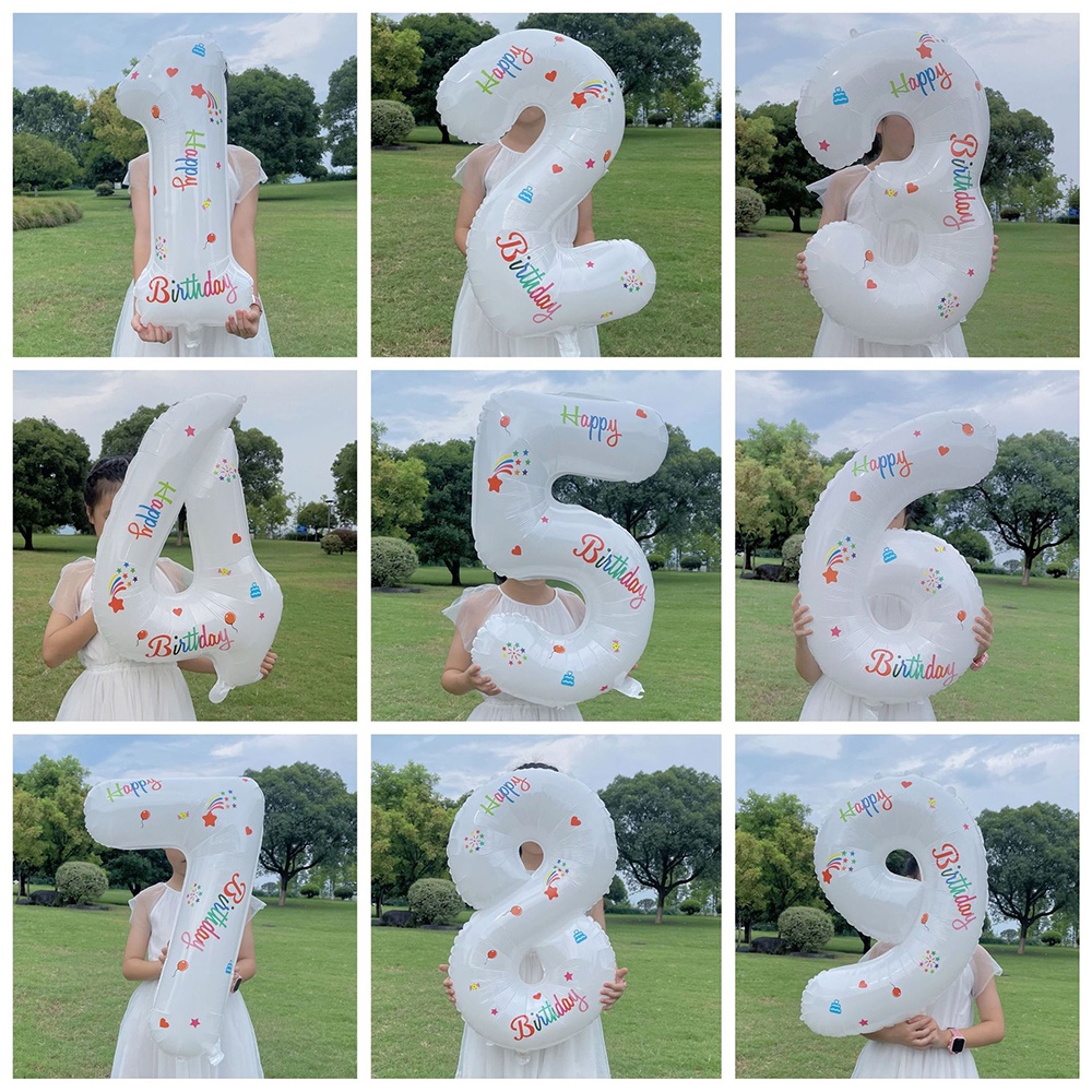 Balon Digital Ukuran 32 Inch Motif Print Mahkota Warna Putih Bahan Aluminum Untuk Dekorasi Pesta Ulang Tahun Anak 0-9