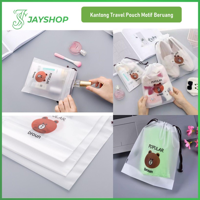 Travel Pouch Serut Motif Beruang Lucu Travel Pouch Transparan Multifungsi