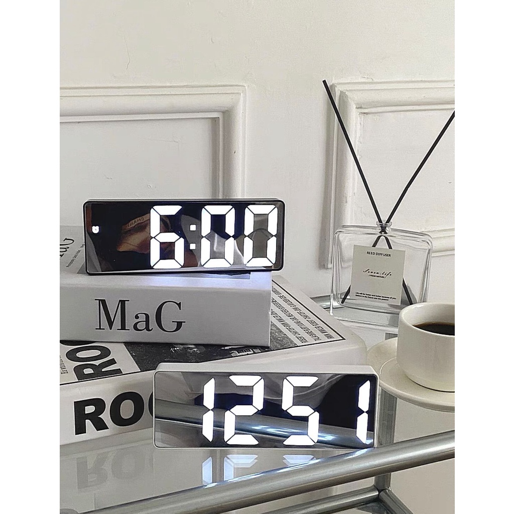 Jam Meja LED Alarm Acrylic Cermin Aesthetic Korea