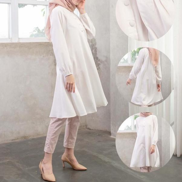 baju Tunik Remaja polos putih Long Tunik Tunik Rayon Fathin basic - mocca, M