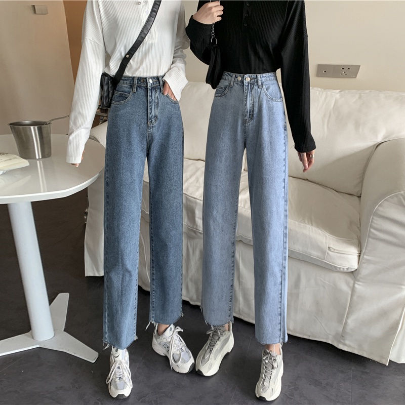 Rawis Highwaist Straight Celana Jeans Wanita Dua tombol / Good Sister Jeans