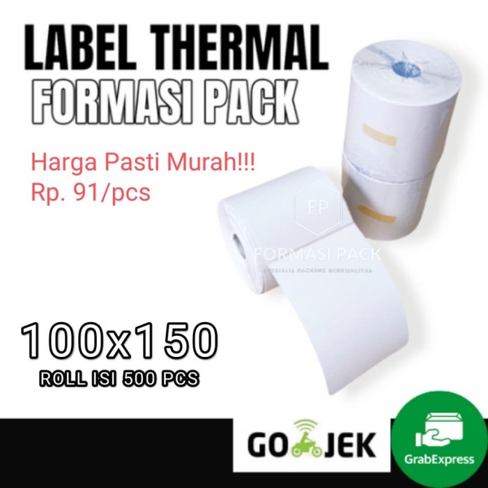 

Therm Kertas Thermal Label Sticker 100X150 500Pcs Barcode Ukuran A6