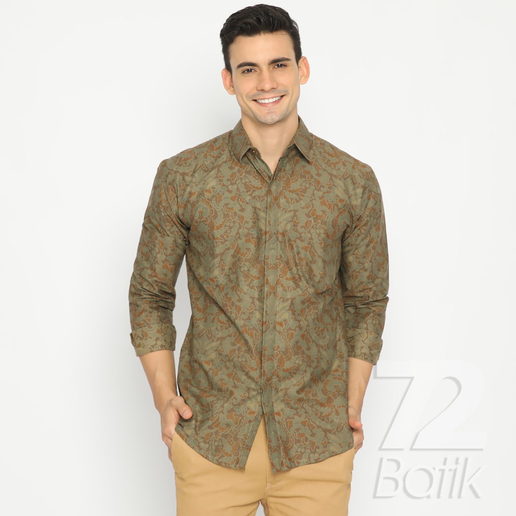 KEMEJA BATIK PRIA Lengan Pendek Premium Hijau Kraton Lawasan Jogja Solo Soga 723135 Cap 72 - Baju Kemeja Atasan Pakaian Setelan Batik Pria Cowok Laki Laki Remaja Keluarga Kantor Lengan Pendek Modern Slimfit Slim Fit Premium Kekinian