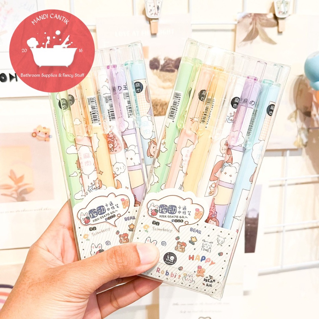 

PAKET PULPEN CETEK 1 SET ISI 6 BIJI MOTIF CEWE GIRL WANITA TERMURAH TINTA HITAM FREE BOX MIKA BENING