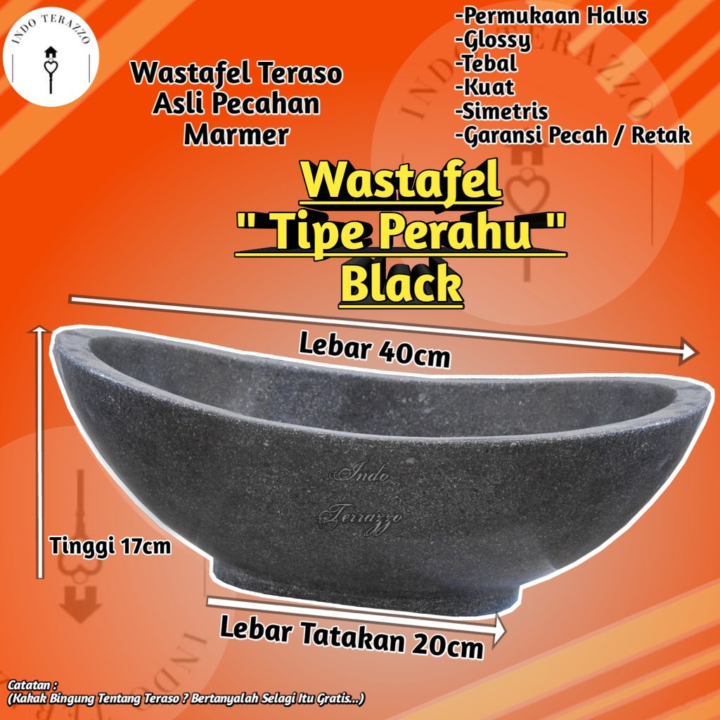 INDO TERAZZO WASTAFEL CUCI TANGAN TERAZZO KERAMIK MARMER TIPE PERAHU HITAM - WASTAFEL TERASO