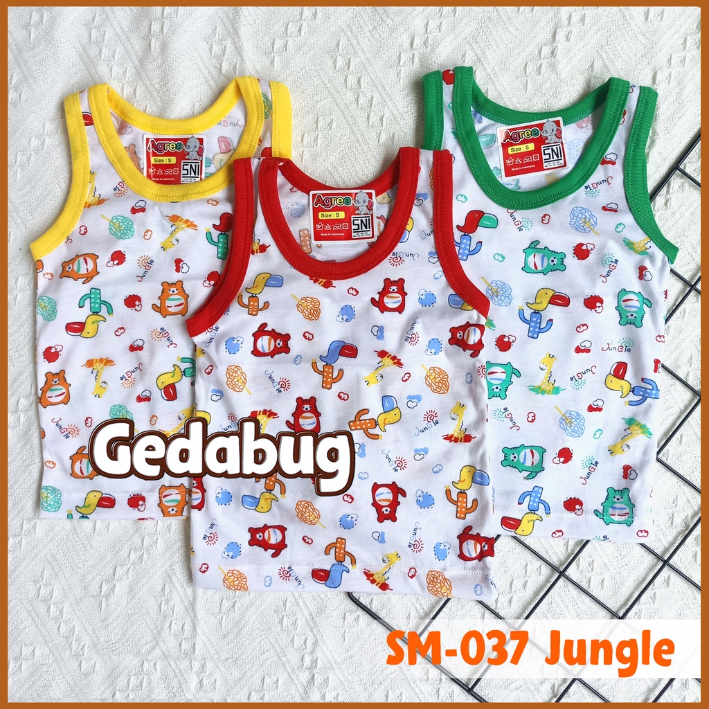 3 Pcs - Singlet Agree Kids SM - 037 Jungle | Singlet Anak motif lucu &amp; bahan berkualitas | Gedabug