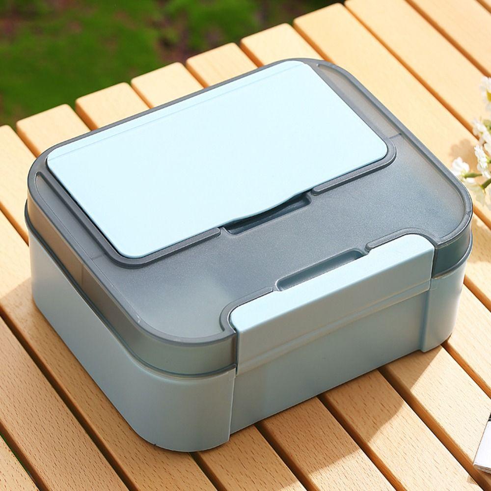 Top Lunch Box Microwavable Rectangle Grid Dengan Sendok Wadah Makanan