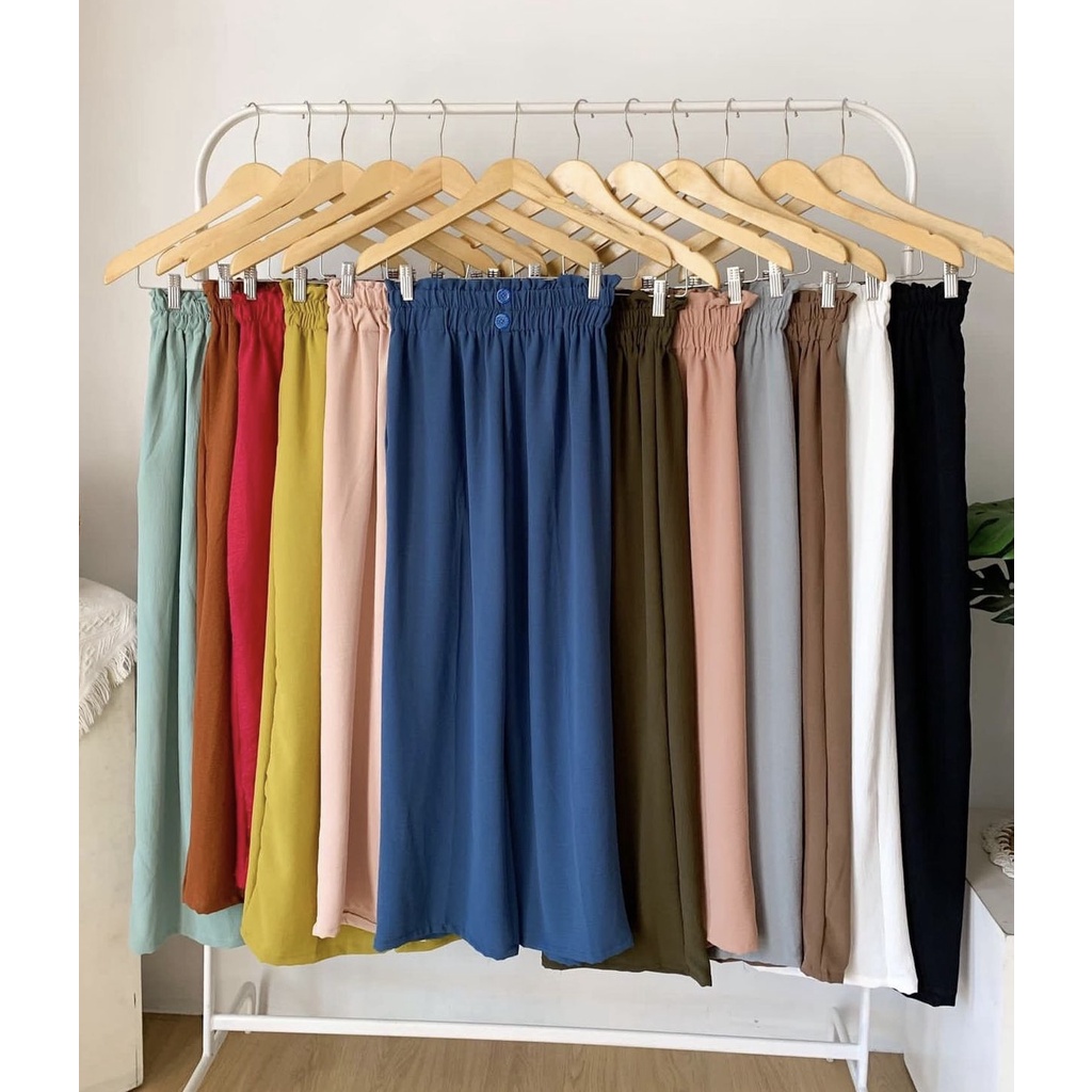 Celana Kulot Crinkle Highwaist Wanita Lula Kancing 2
