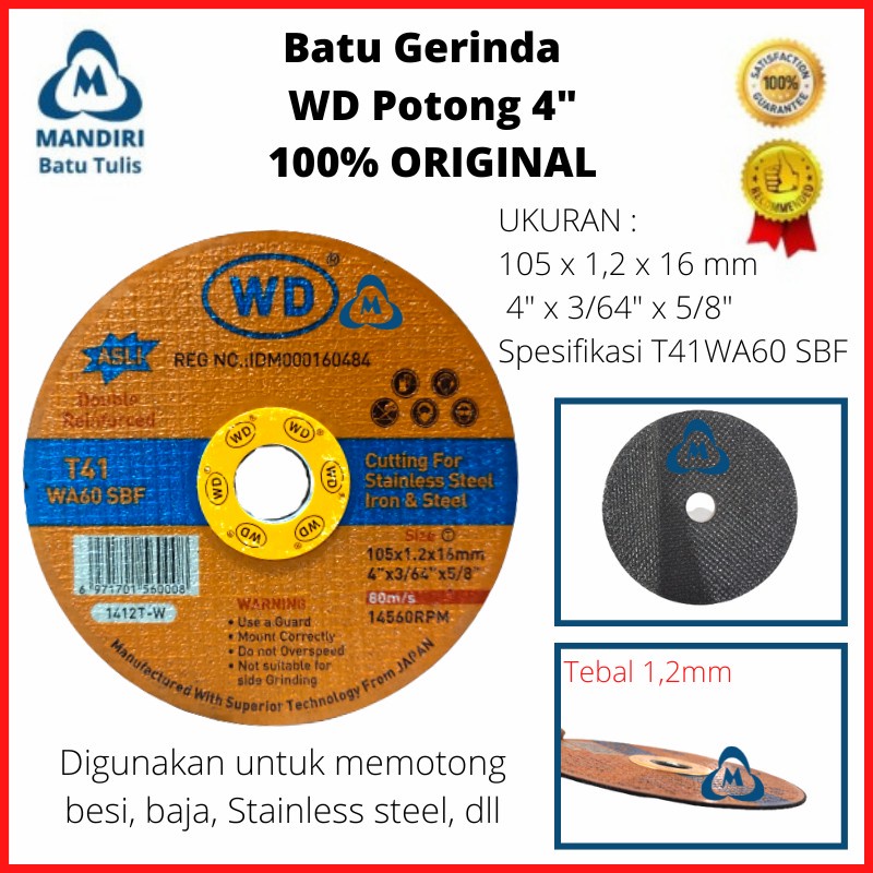 Batu Gurinda Gerinda Potong Besi WD 4" x 1.2/Resibon WD Tipis