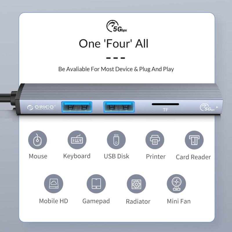 KABEL TYPE-C TO USB 3.0 HUB ORICO ORIGINAL SPEED 5GBPS - ORICO TYPE-C TO USB HUB 3.0 5 GBPS