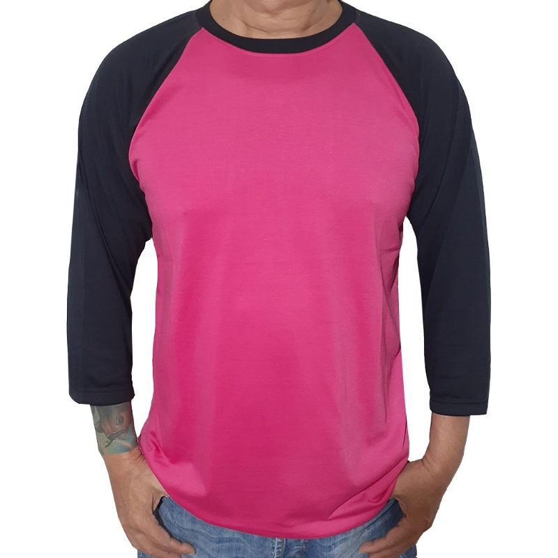 kaos raglan pria wanita 3/4 - pink fanta tangan hitam