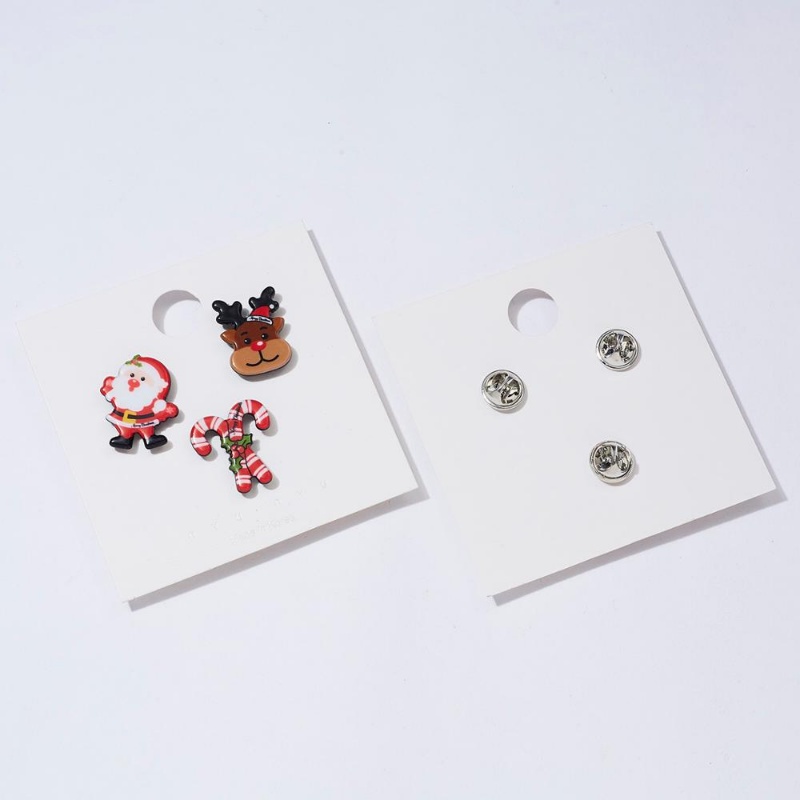 3pcs / set Bros Pin Enamel Desain Kartun Pohon Natal Santa Claus Snowman Elk Bahan Akrilik Untuk Wanita