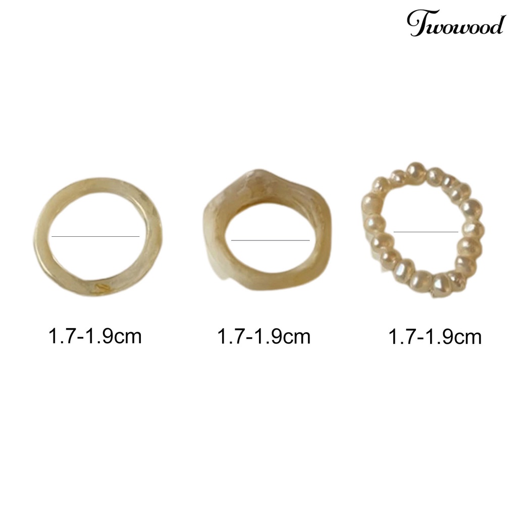 3pcs / Set Cincin Jari Transparan Aksen Mutiara Imitasi Gaya Simple Untuk Wanita