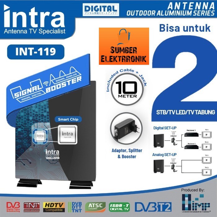 Antena Tv Digital Analog Indoor Outdoor intra INT-119 Led
