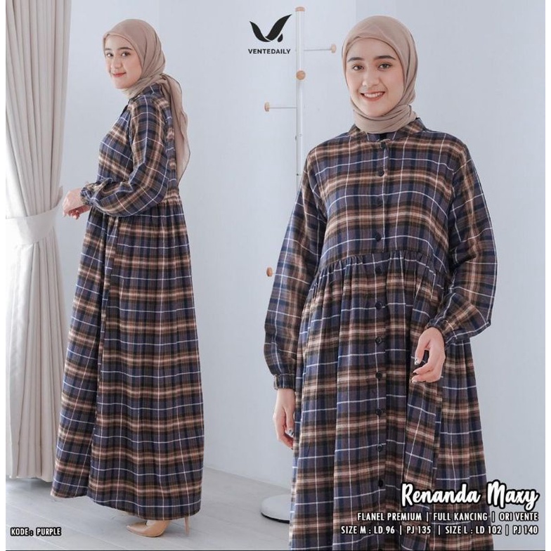 Gamis Wanita Flanel Kotak Kotak RENANDA Maxy Ori Vente Daily