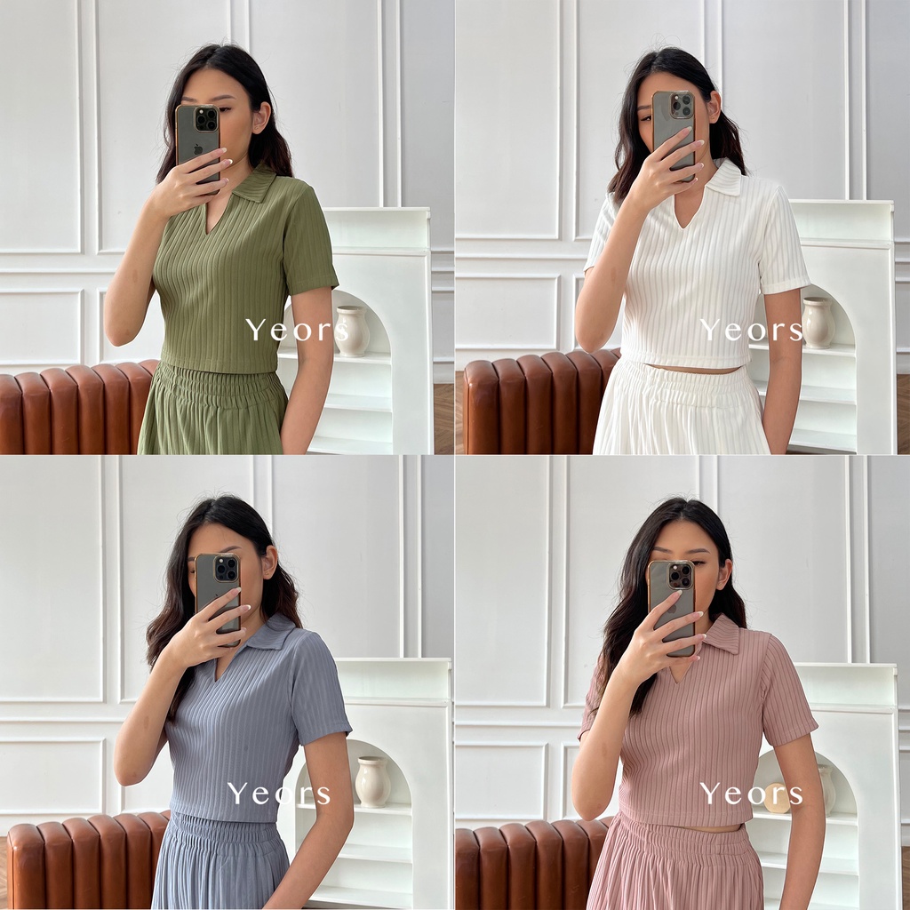 Yeors - Rib Knit Sierra Top (hanya atasan) - Kaos Murah Berkualitas Rib Knit Premium - Korean Knitwear - Loungewear - Crop Top - Kaos Kerah Perempuan Murah Berkualitas - Polo Top - Sportwear Golf Top