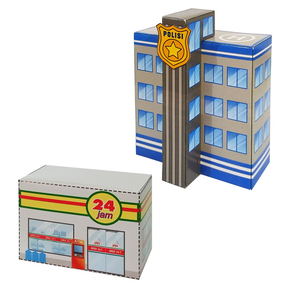 Mainan Papermodel Kantor Polisi dan Supermarket Papercraft
