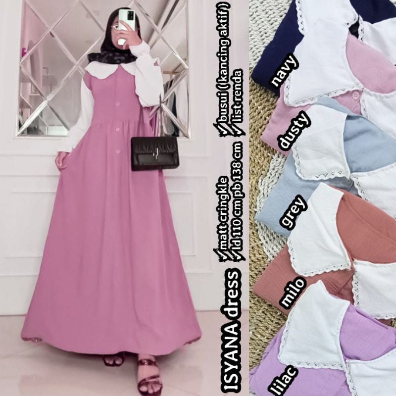 [Fashion Muslim] Gamis MADINA ISYANA ARNIZ dress crinkle kombinasi putih dan renda umpak kekinian gamis kringkel terbaru